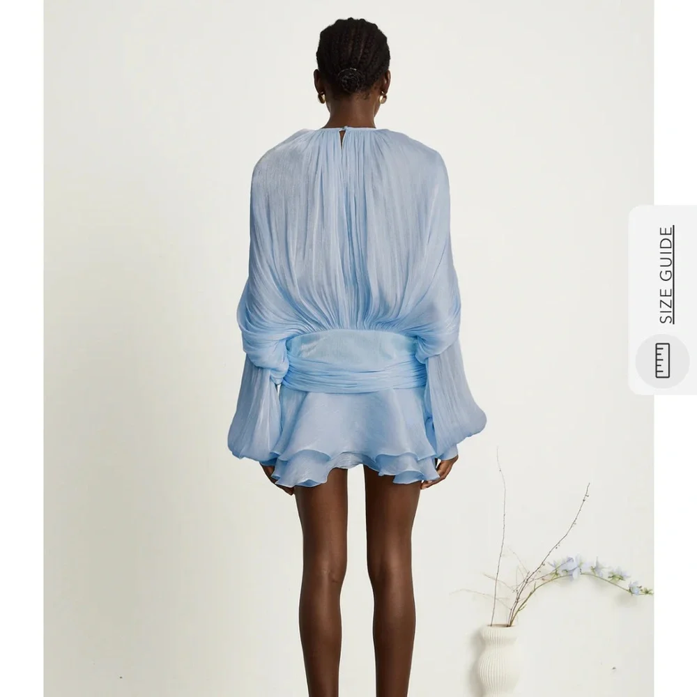 Miss Rosier Eugenie Blue Fully Pleated Ruffled Mini Dress - Picture 2 of 3